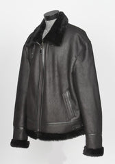 Men’s Authentic B2 Aviator Real Sheepskin Shearling Fur Jacket with removable hood (Black B2)