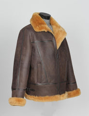 Men's B3 Bomber Aviator Flight Pilot RAF Fur Shearling Sheepskin Leather Jacket (Aviator-BG)