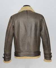 Mens B3 Bomber Aviator Flight Pilot RAF Shearling Sheepskin Distressed Leather Jacket (Crack Brown)
