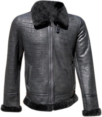 Men’s Authentic B2 Aviator Real Sheepskin Shearling Fur Jacket (Black Croc)